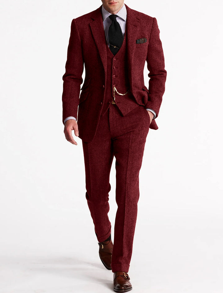 Klassischer Dreiteiliger Herren Tweed-Anzug mit Taschenuhrkette