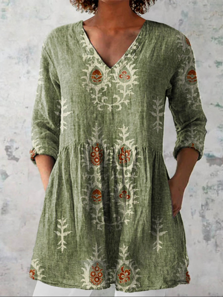 Ausdrucksstarke Lange Damen Bluse mit Muster