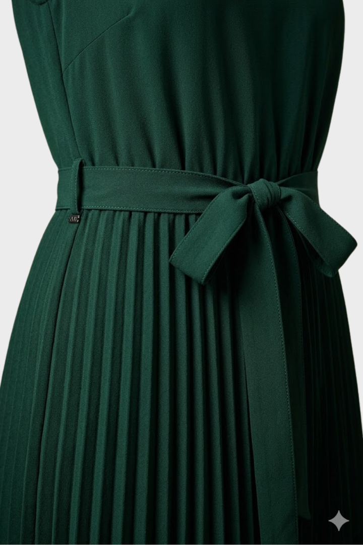Elegantes Damen Midikleid mit Plisseerock und Gürtel