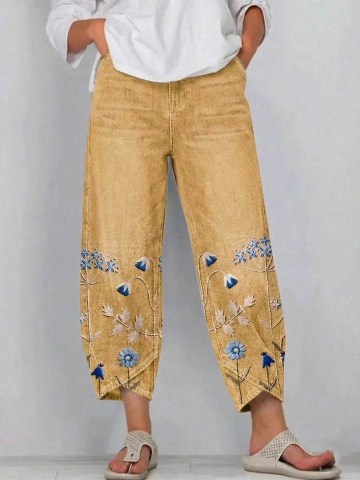 Bestickte Damen Jeans-Hose mit weitem Bein