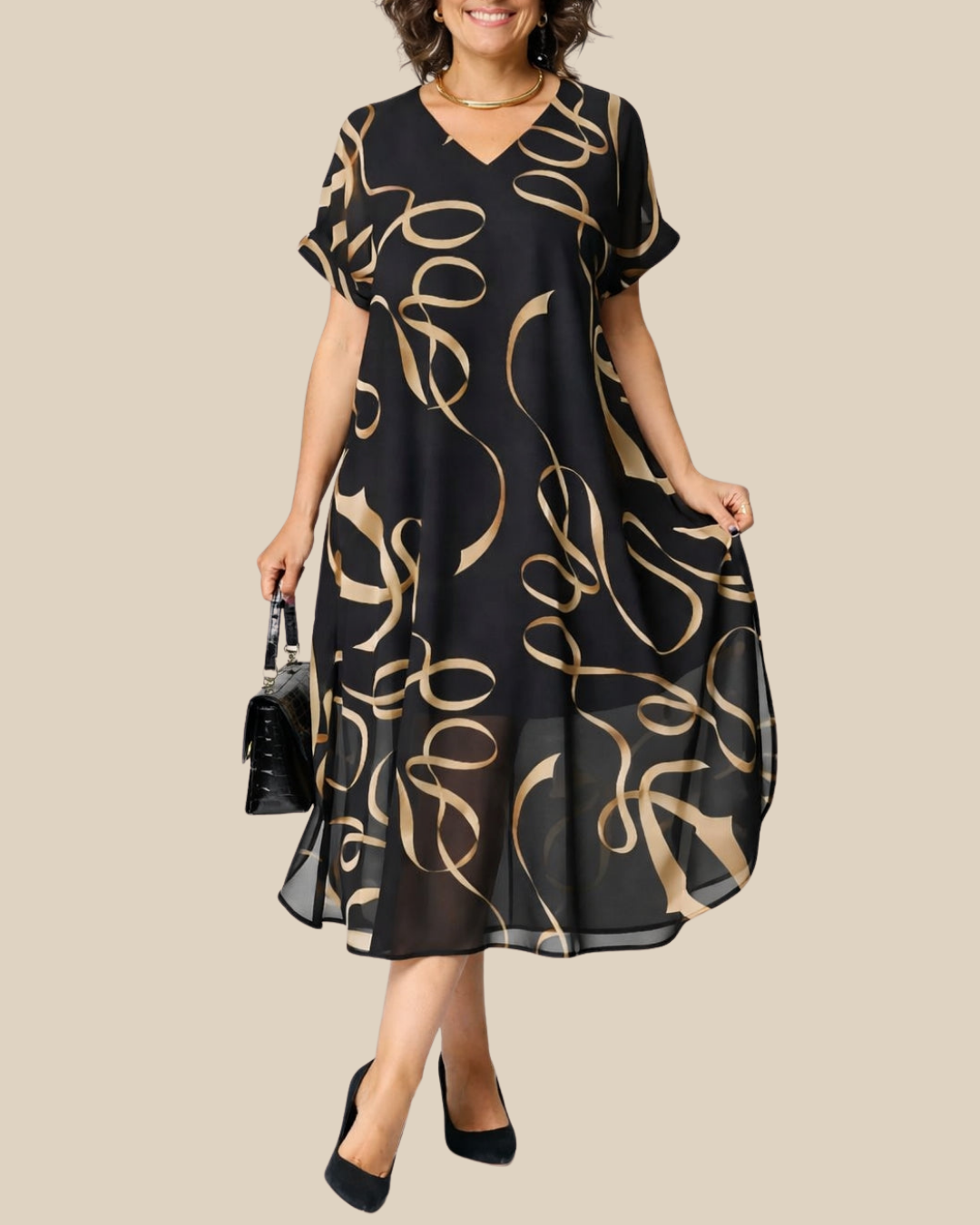 Elegantes Fließendes Damen Chiffon-Midikleid
