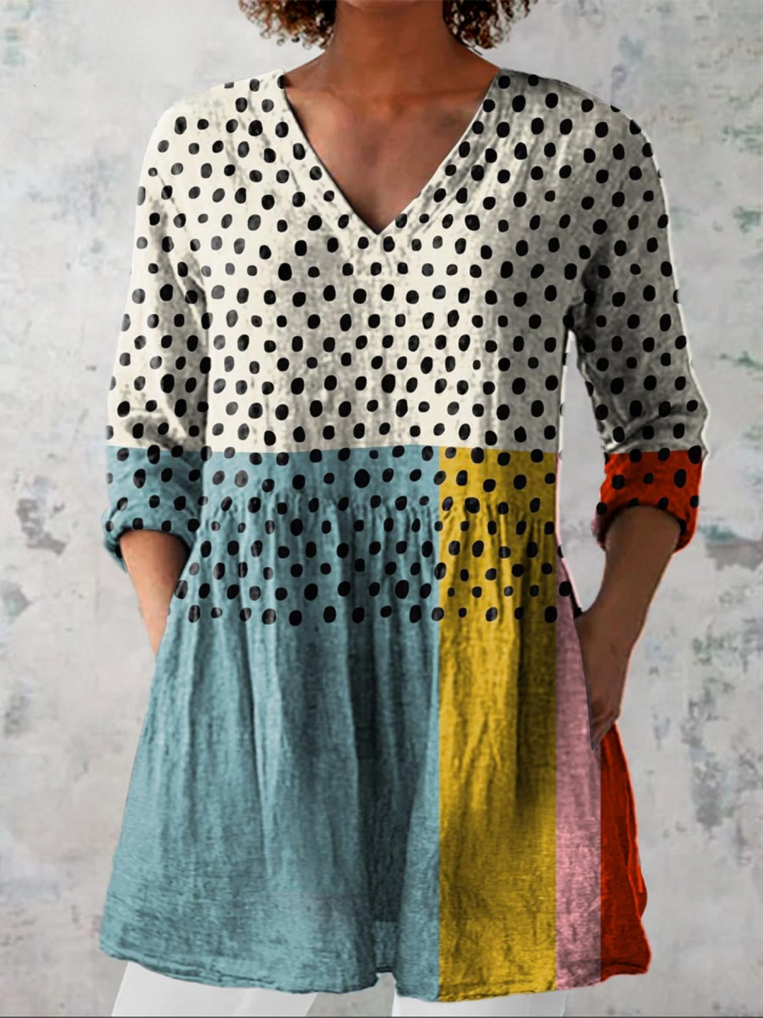 Gemusterte Lange Damen Bluse