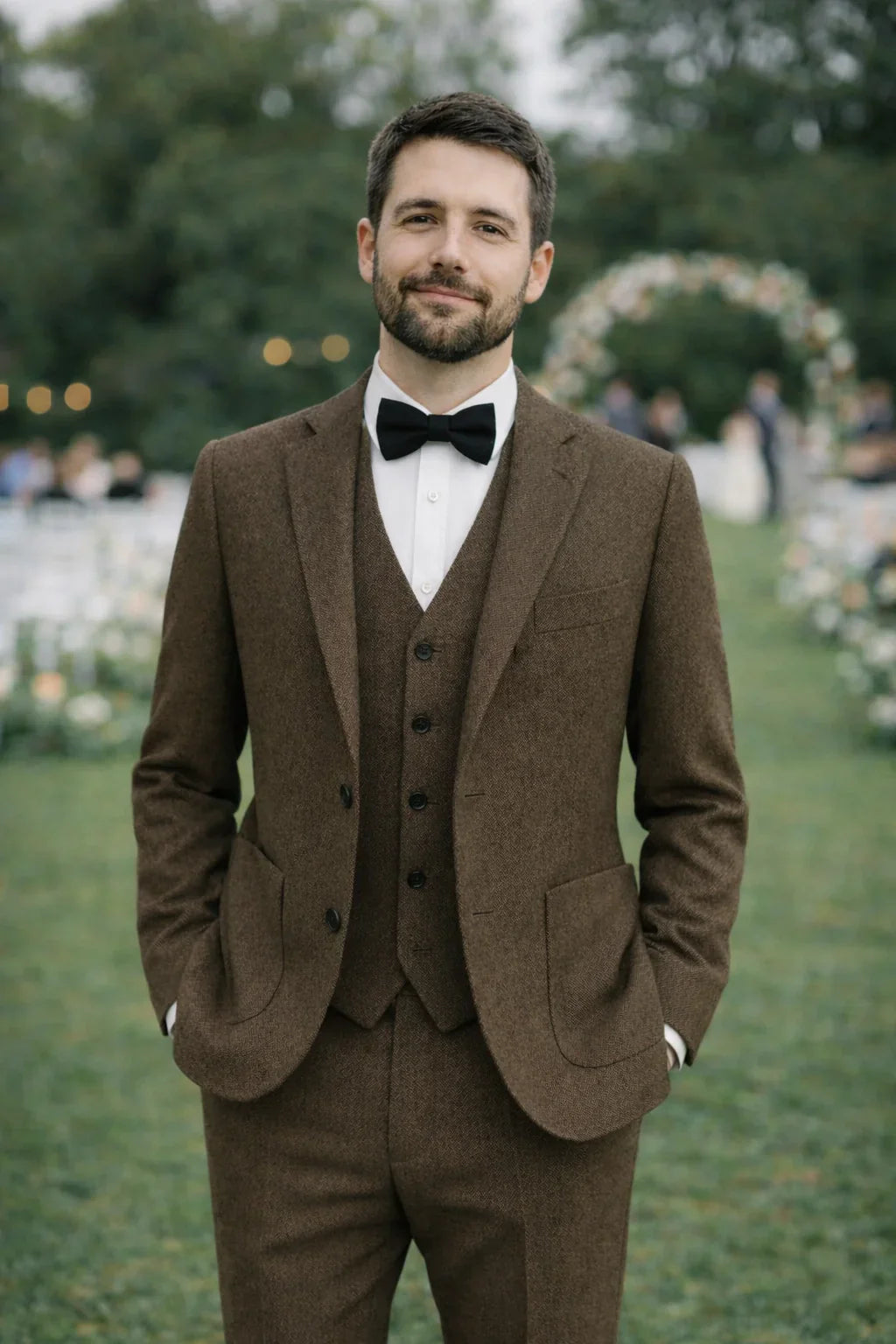 Eleganter Klassischer Herren Dreiteiliger Tweed Anzug