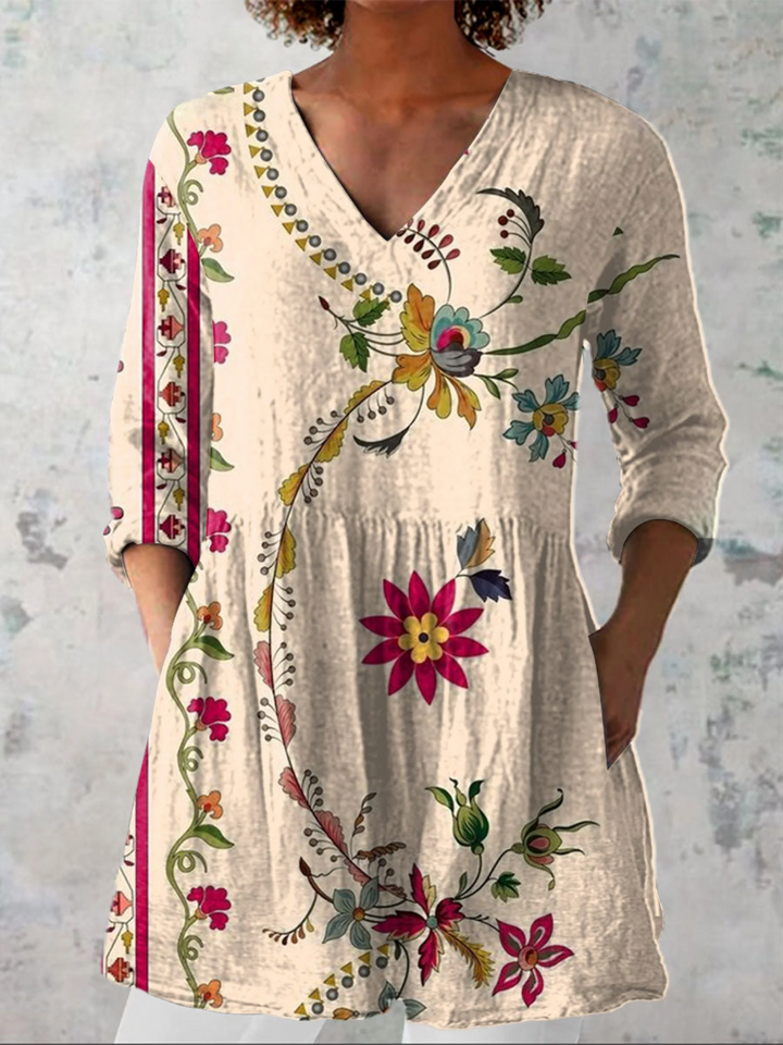 Ausdrucksstarke Lange Damen Bluse mit Muster