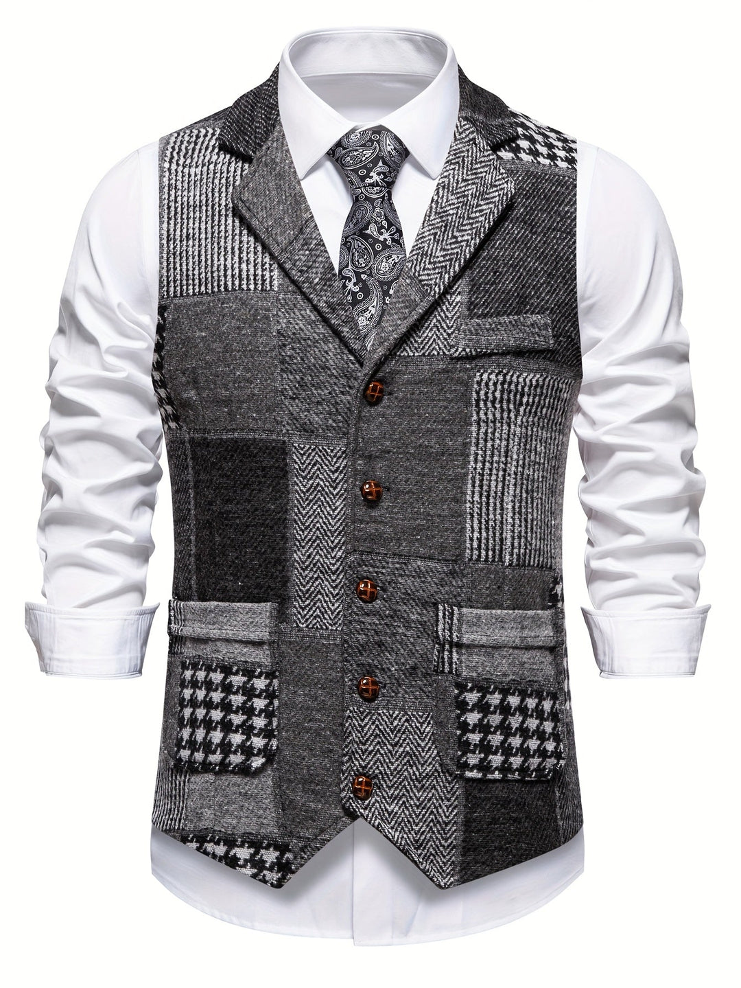 Klassische Elegante Herren Tweedweste mit Fischgrätmuster