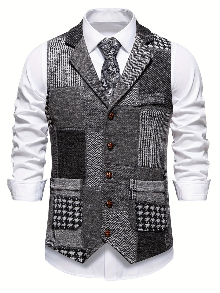 Klassische Elegante Herren Tweedweste mit Fischgrätmuster