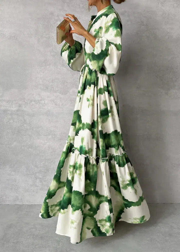 Elegantes Festliches Damen Abendkleid mit V-Ausschnitt und Langarm
