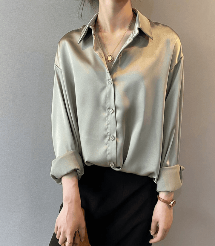 Elegante Satin Damen Bluse mit Knöpfen