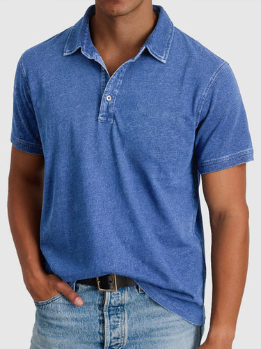 Herren Baumwoll-Denim Kurzarm Polo-Shirt - Blue