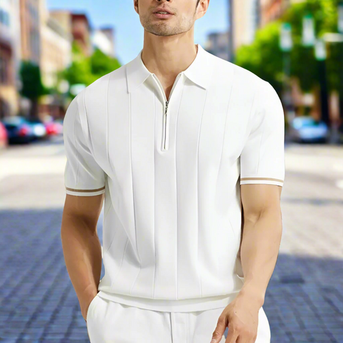 Klassisches Sportliches Herren Poloshirt mit Reißverschluss