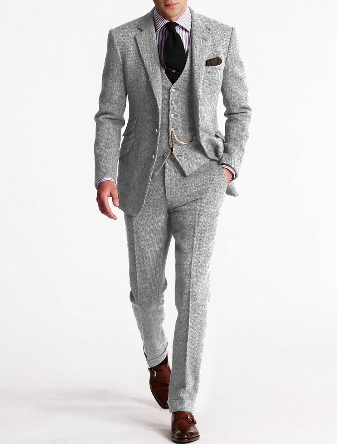 Tweed Tuxedo Herrenanzüge, dreiteilig und klassisch