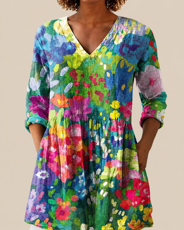 Ausdrucksstarke Lange Damen Bluse mit Muster