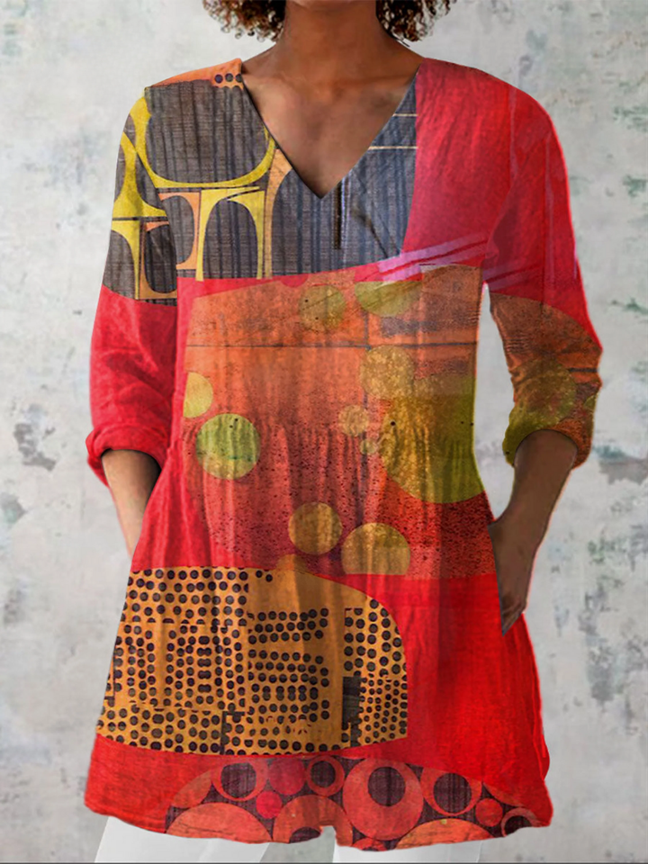 Ausdrucksstarke Lange Damen Bluse mit Muster