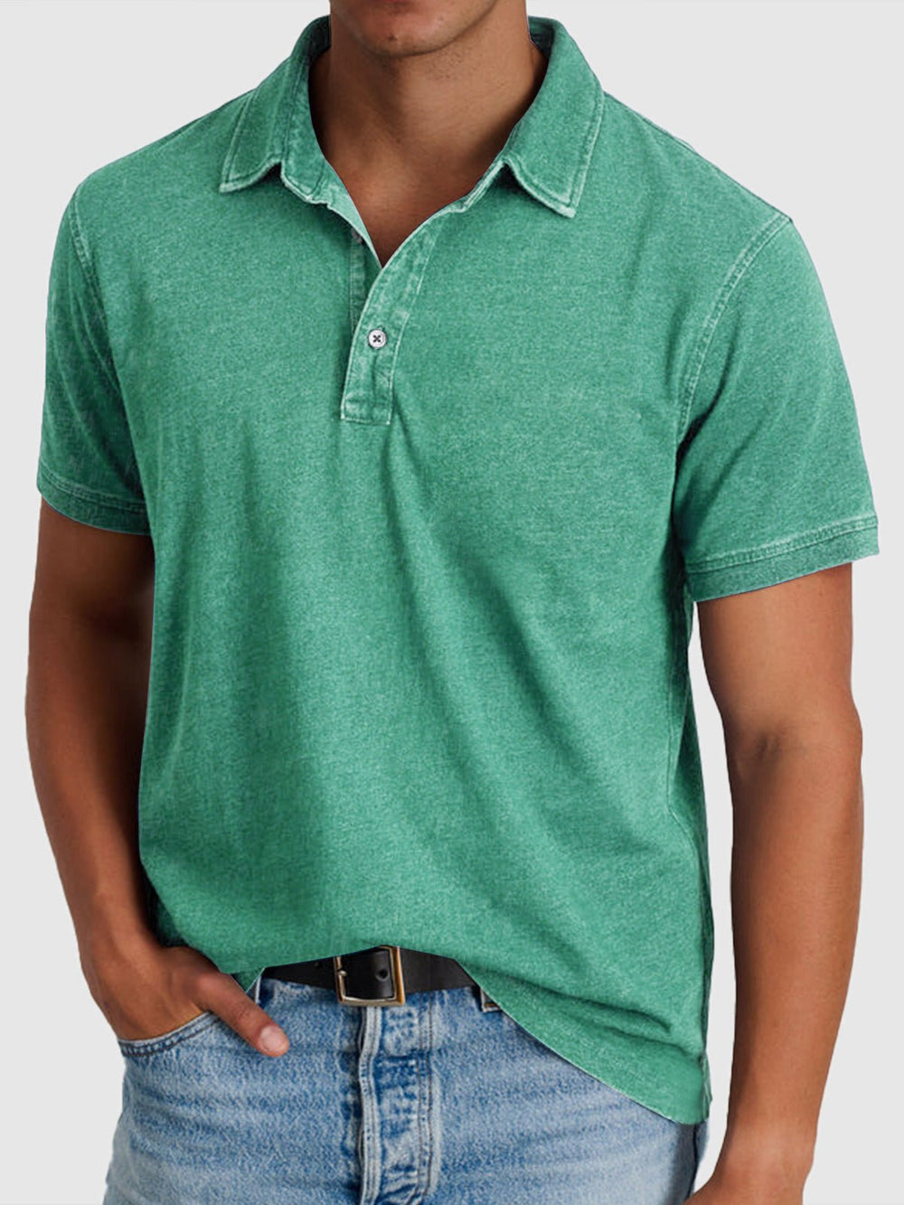 Herren Baumwoll-Denim Kurzarm Polo-Shirt - Green