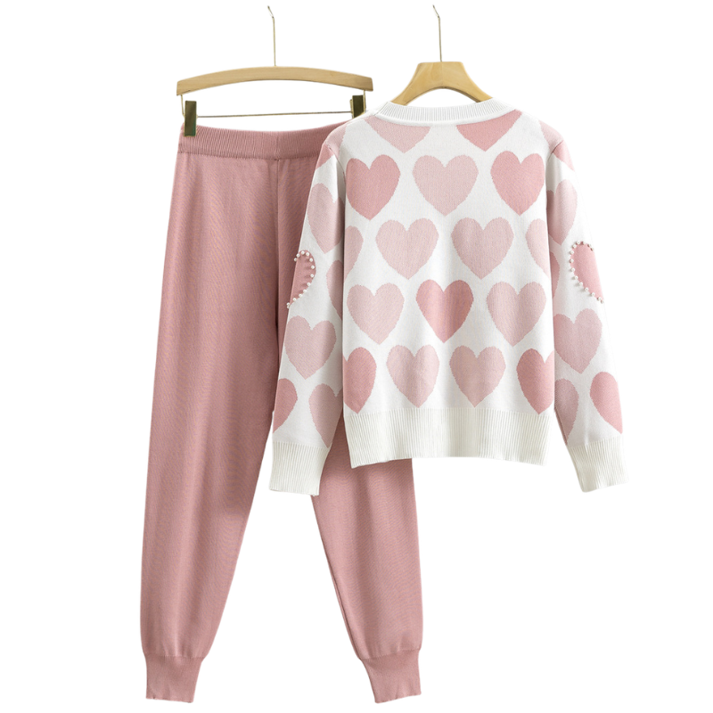 Bequemes Herzmuster Damen Zweiteiler-Set