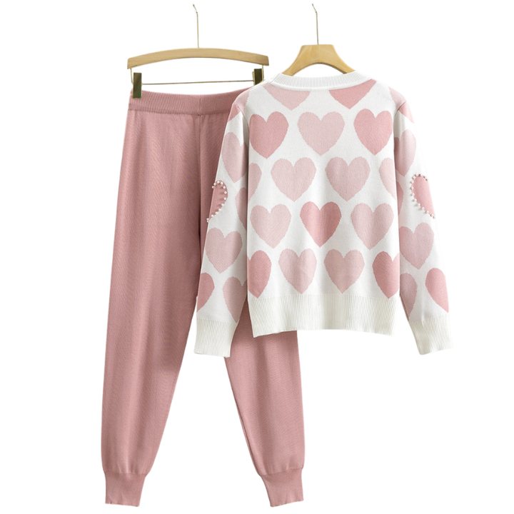 Bequemes Herzmuster Damen Zweiteiler-Set