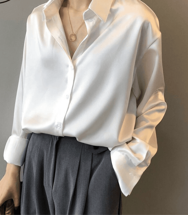 Elegante Satin Damen Bluse mit Knöpfen