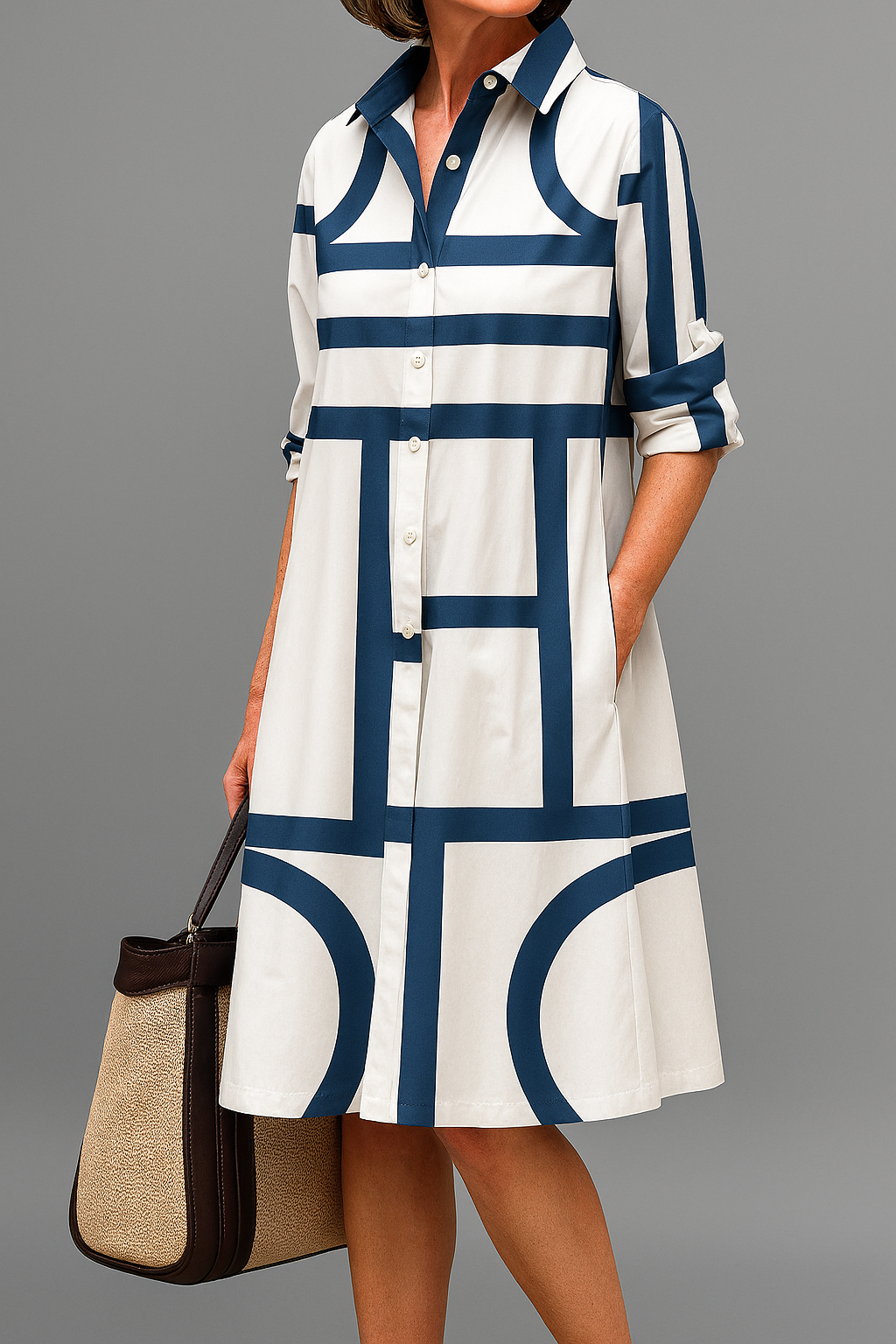 Elegantes Grafisches Damen Hemdblusenkleid