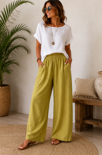 Fließende Leichte Damen Baumwoll-Leinen-Hose
