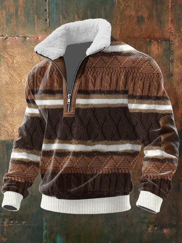 Wärmende Herren Zip-Up-Jacke mit Lammfellkragen
