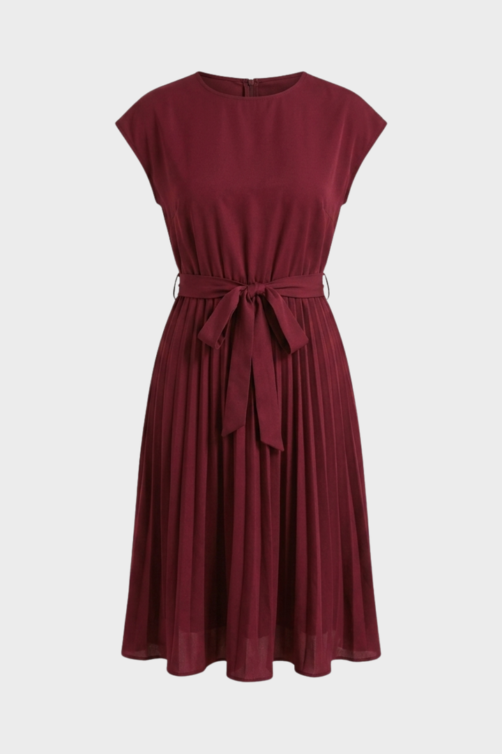 Elegantes Damen Midikleid mit Plisseerock und Gürtel