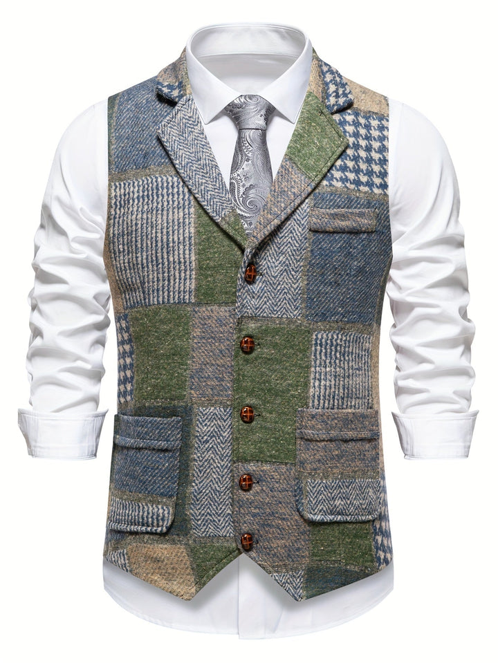 Klassische Elegante Herren Tweedweste mit Fischgrätmuster