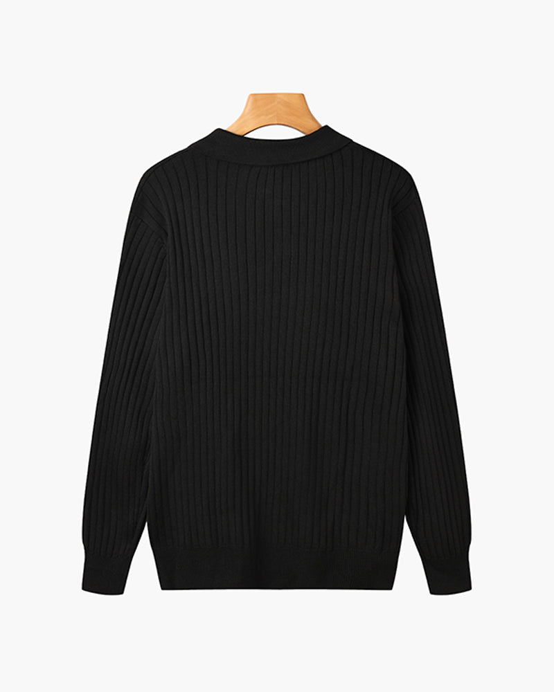 Klassisches Langarm Herren V-Ausschnitt Poloshirt