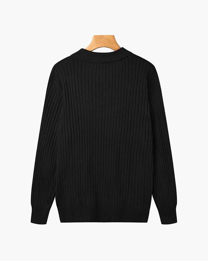 Klassisches Langarm Herren V-Ausschnitt Poloshirt