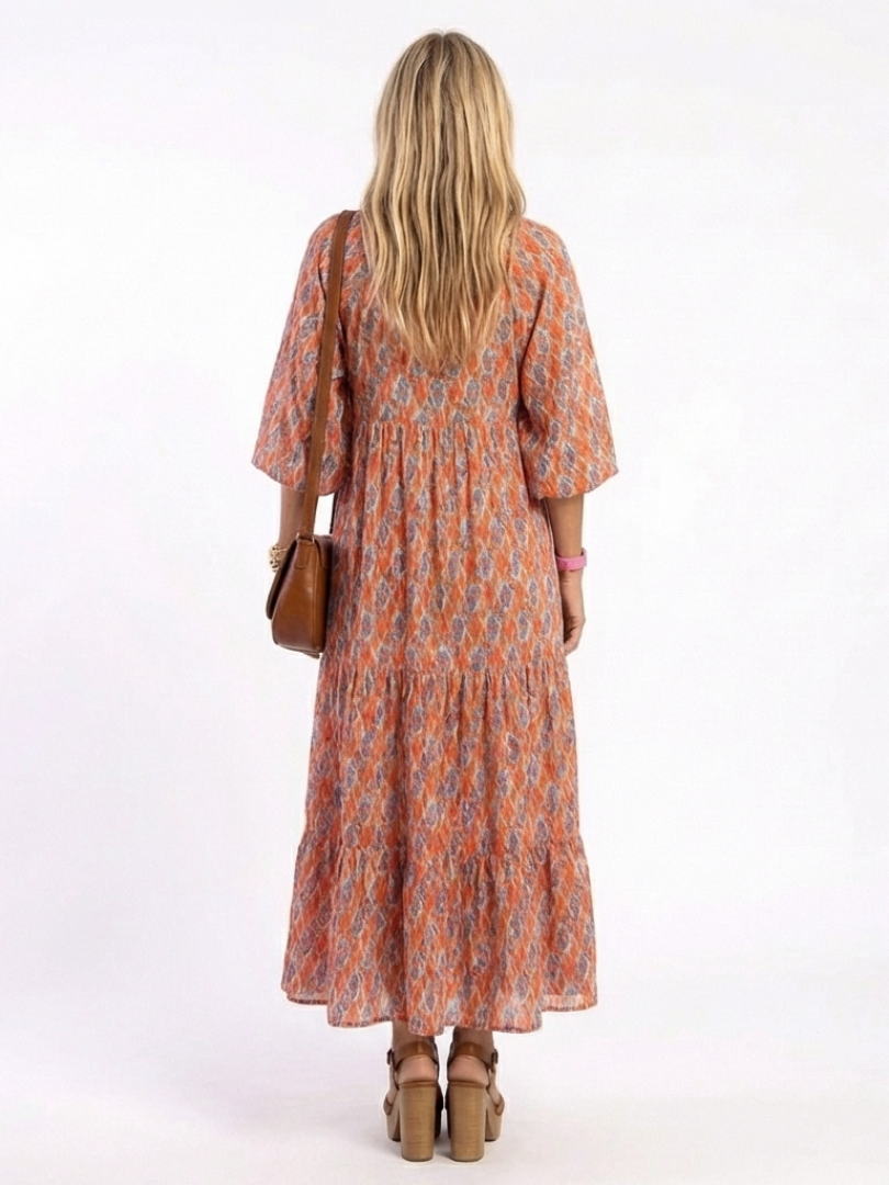 Luftiges Geometrisches Damen Midi-Kleid mit V-Ausschnitt