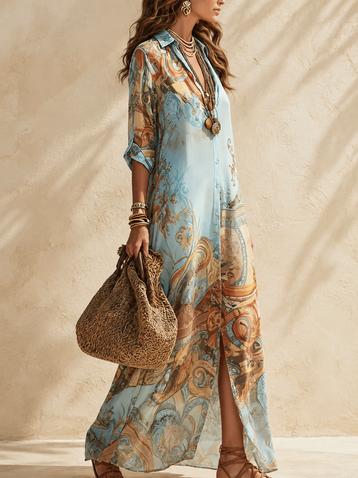 Elegantes Damen Maxikleid mit kunstvollem Muster