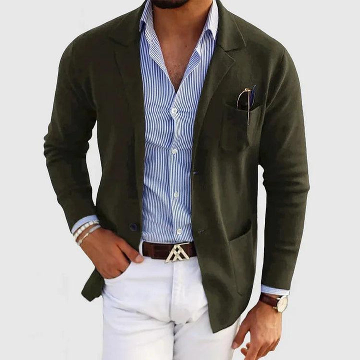 Klassische Herren Strickjacke mit Reverskragen und Taschen