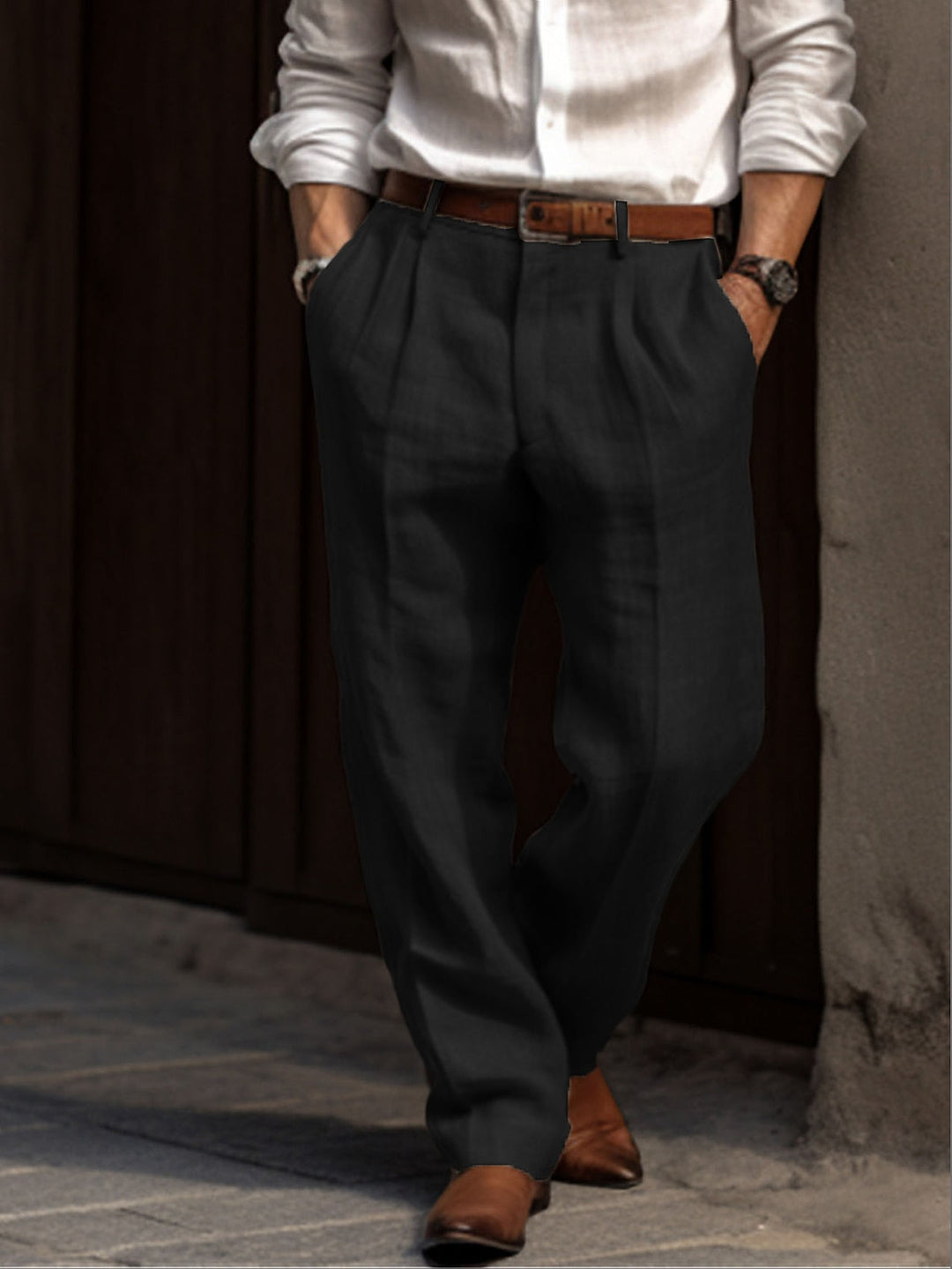 Elegante Plissierte Herren Leinenhose
