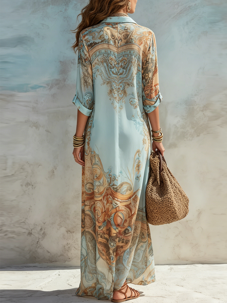 Elegantes Mediterranes Damen Maxikleid