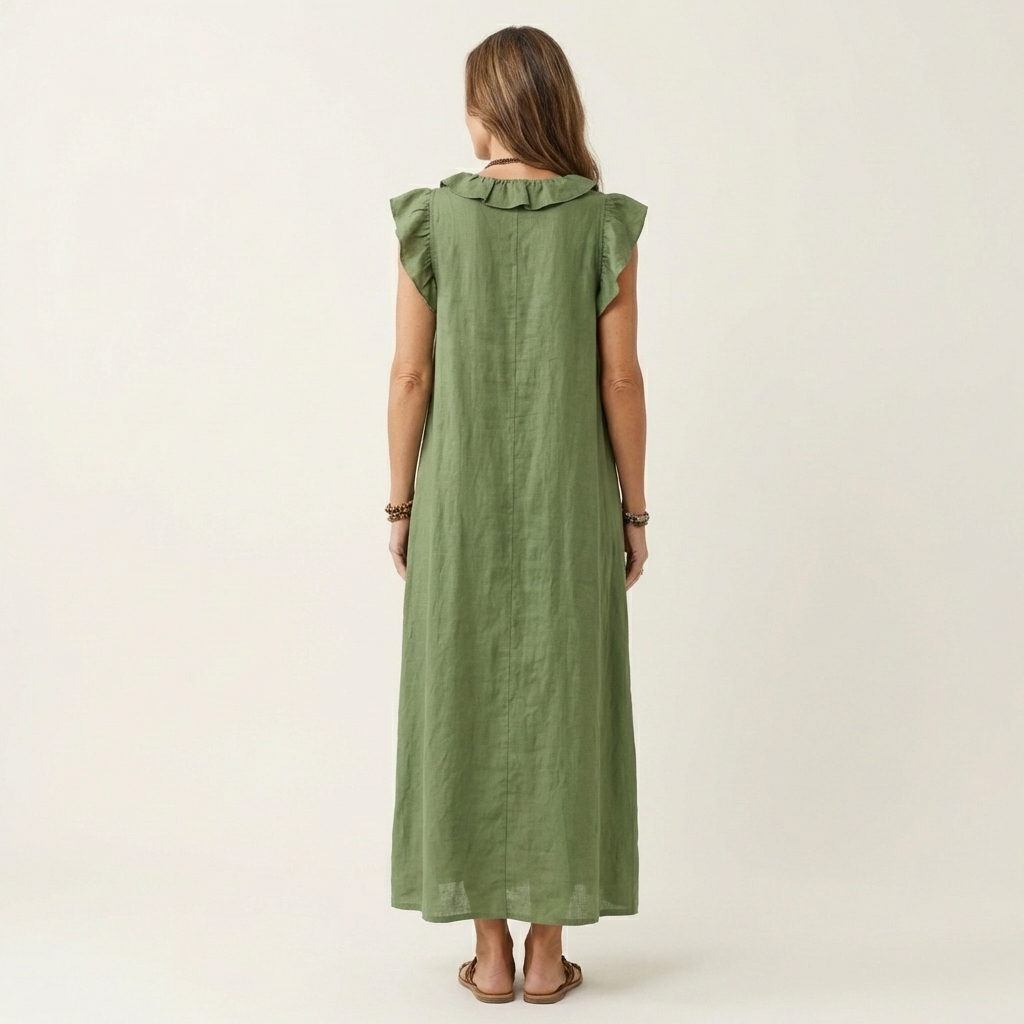 Elegantes Gerüschtes Damen Maxikleid mit V-Ausschnitt