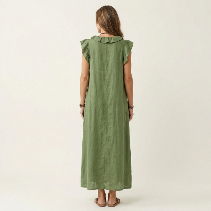 Elegantes Gerüschtes Damen Maxikleid mit V-Ausschnitt