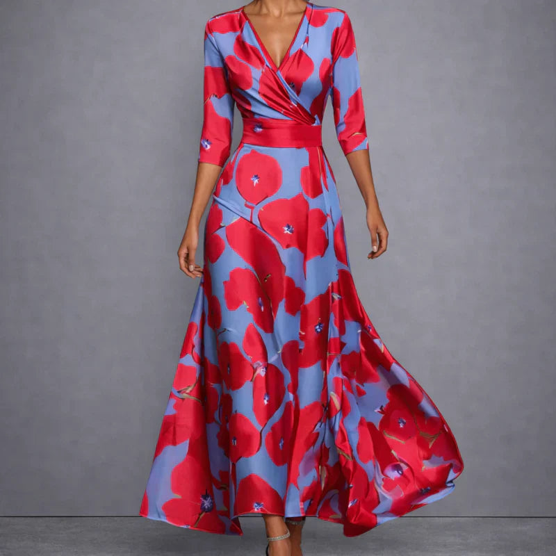 Elegantes Figurbetontes Damen Maxi-Kleid mit Blumenmuster