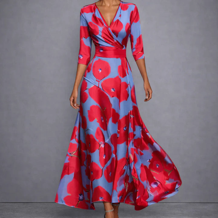 Elegantes Figurbetontes Damen Maxi-Kleid mit Blumenmuster