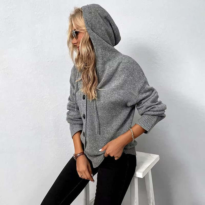 Julia Eleganter Damen Strickpullover mit Kapuze