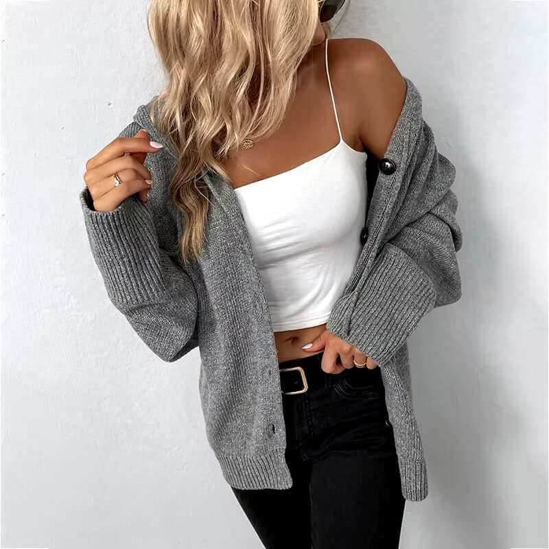 Julia Eleganter Damen Strickpullover mit Kapuze