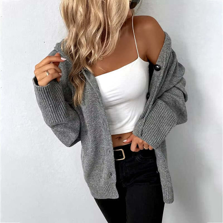 Julia Eleganter Damen Strickpullover mit Kapuze