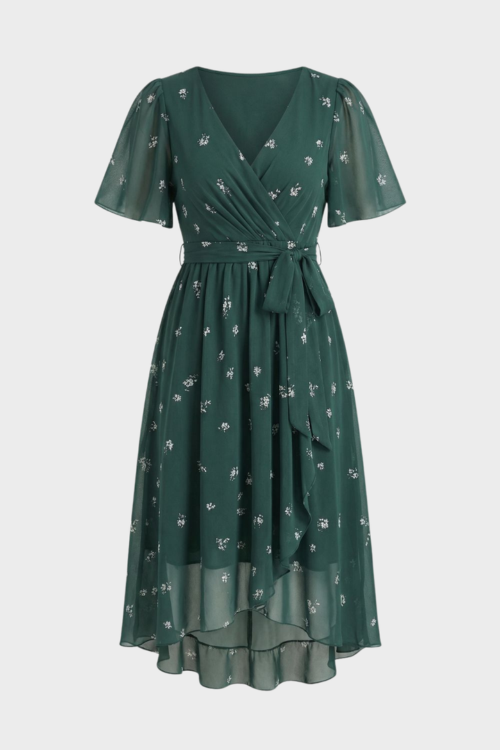 Elegantes Damen Wickelkleid mit V-Ausschnitt und Print