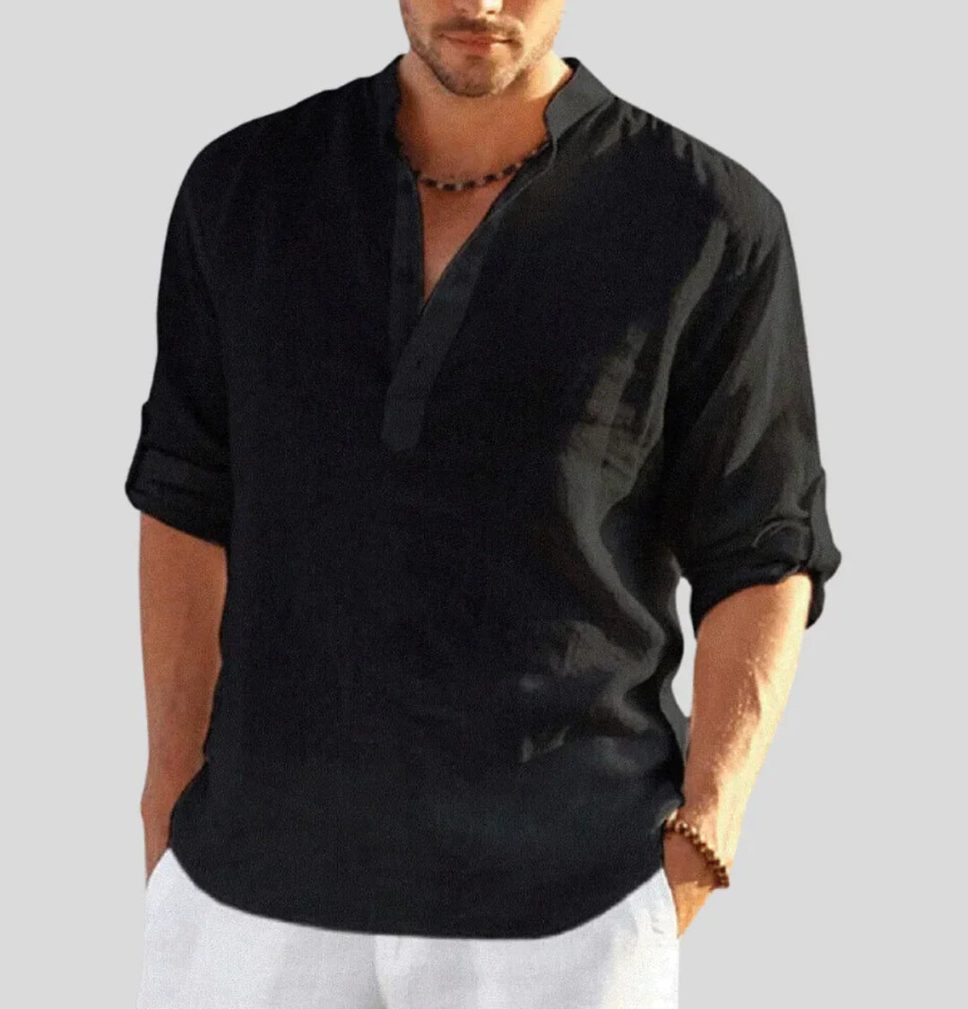Elegantes Zeitloses Herren Leinenhemd mit Kragen