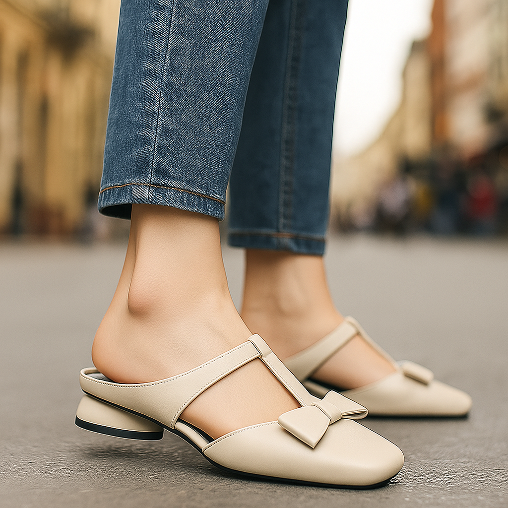 Elegante Schicke Damen Leder-Mules