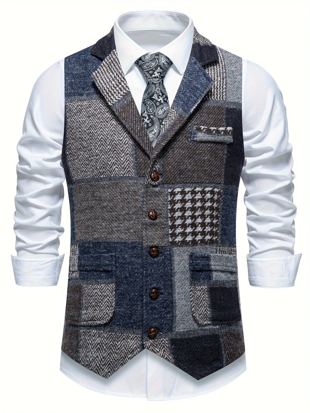 Klassische Elegante Herren Tweedweste mit Fischgrätmuster