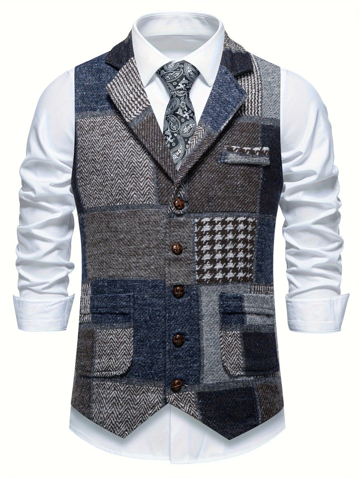 Klassische Elegante Herren Tweedweste mit Fischgrätmuster