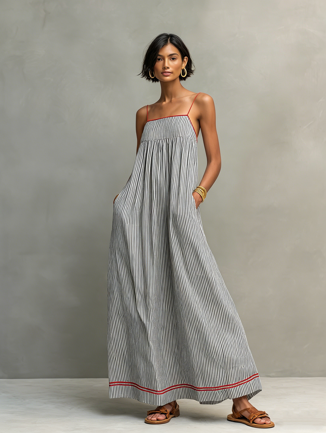 Luftiges Gestreiftes Damen Maxikleid