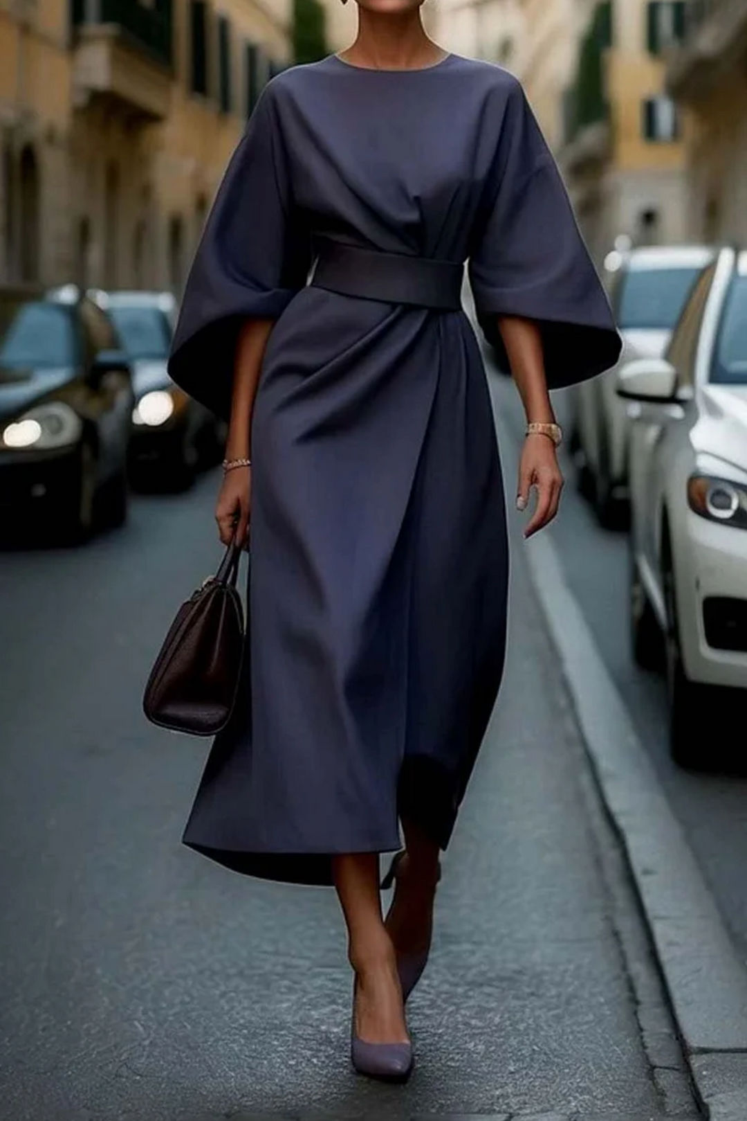 Elegantes Damen Midi-Kleid mit Laternenärmeln