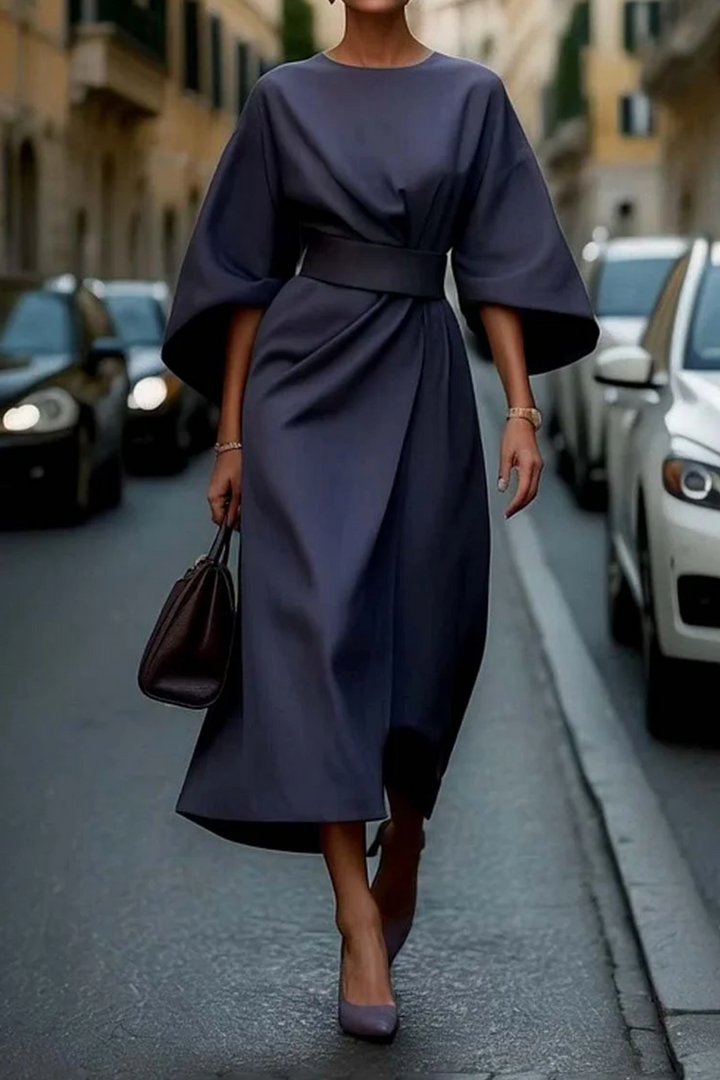Elegantes Damen Midi-Kleid mit Laternenärmeln