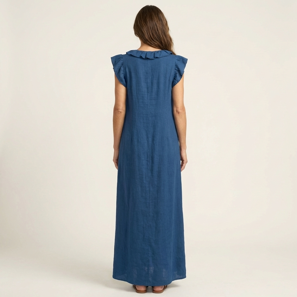 Elegantes Gerüschtes Damen Maxikleid mit V-Ausschnitt