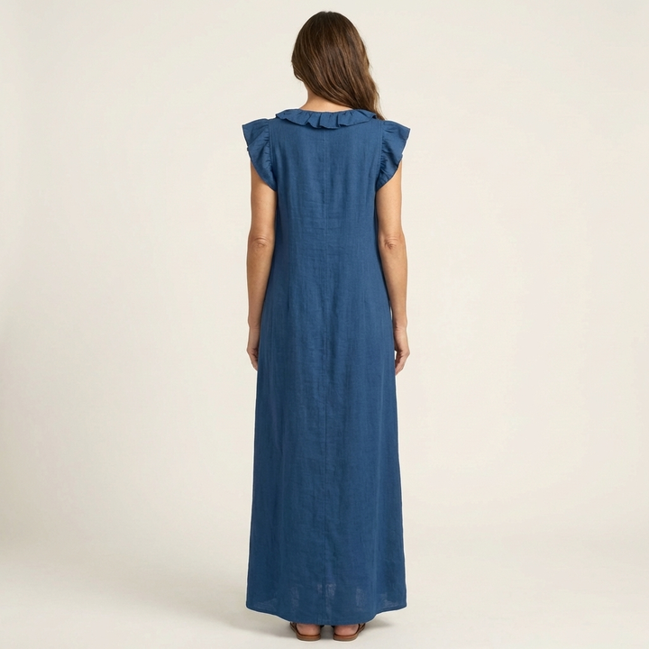 Elegantes Gerüschtes Damen Maxikleid mit V-Ausschnitt